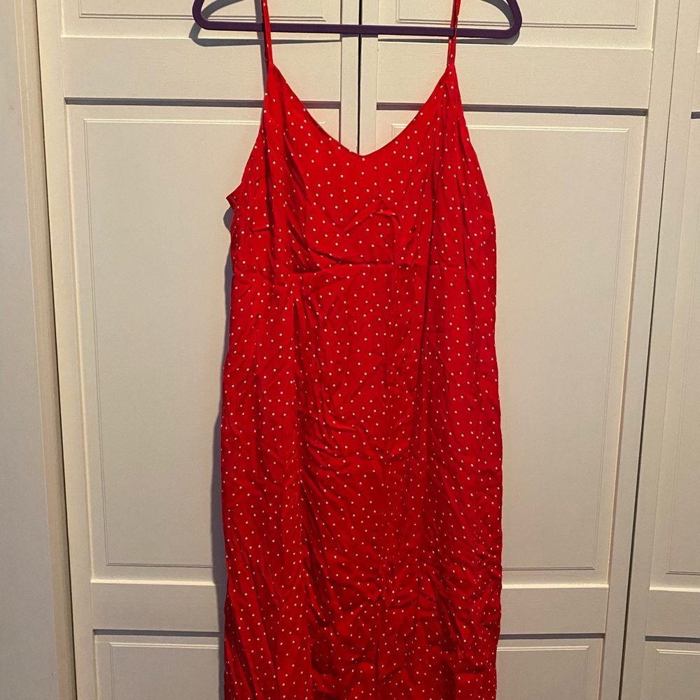 Red polka dot midi dress